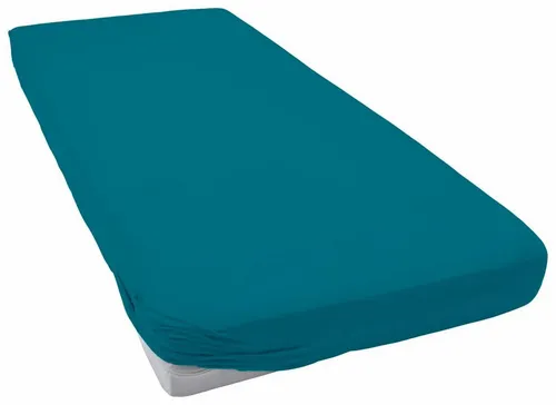 ESTELLA Spannbetttuch Zwirnjersey | Cyan - Faltenfreies Design - Spannbetttuch aus 97% Baumwolle und 3% Elastan für eine perfekte Passform. Trocknerfest und bügelfrei, ideal für Matratzen bis 35 cm Höhe.