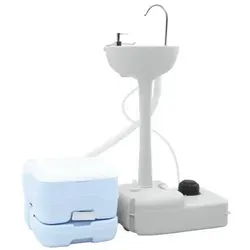 vidaXL Camping-Toilette Set Blau und Weiß, 2-teilig - Praktisches Camping-Toiletten-Set für sanitäre Bedürfnisse im Freien, leicht und robust, ideal für Camping, Festivals und Gartenpartys.