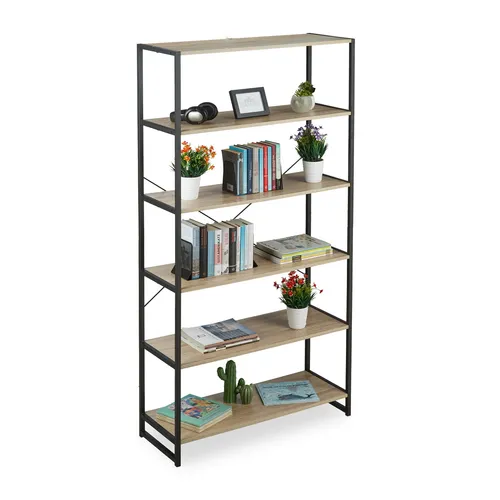 Standregal Bücherregal Industrial mit 6 Fächern - Regal für Wandmontage im modernen Industrial-Stil, ideal für jeden Raum und bietet viel Platz für Bücher und Deko.