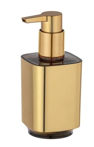 WENKO Seifenspender Auron Gold, nachfüllbarer Spender für 300 ml Flüssigseife oder Lotion, aus Kunststoff, für Bad und Küche