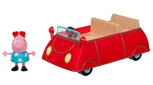 Jazwares 95706 - Peppa Wutz Peppa's kleines rotes Auto, Cabrio mit exklusiver Peppa Spielfigur, Spielzeugauto mit Sitzplätze für 3 Figuren, Original Peppa Pig Spielzeug Fahrzeug für Kinder ab 3 Jahren