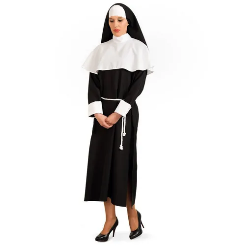 Fries Nonnen-Kostüm Nonne Nonnen Kostüm Kleid mit Kordel und Haube Karneval Fasching Party