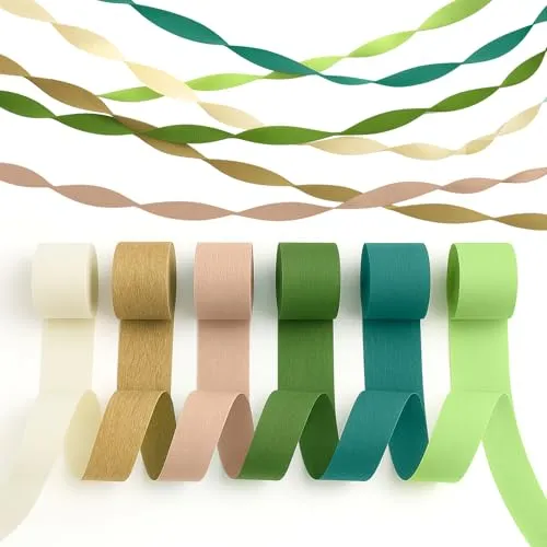 Hochzeitsdekorationen Partydekorationen, 6 Rollen krepppapier Grün Gold Khaki Krepppapier Luftschlangen für für Boho BrautParty, Bachelorette, BabyParty Jahrestag Hintergrund Dekorationen