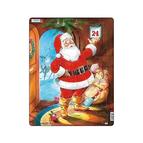 Larsen Puzzles JUL1, Kinder Weihnachts-Rahmenpuzzle, Weihnachtsmann, Heiligabend, 33 Teile, ab 3 Jahre, Lernspielzeug, Konzentration, Advent, festlich