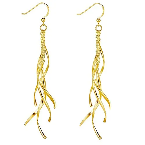 MATERIA Damen Ohrringe gold hängend - Extralange 925 Silber Ohrhänger - Ohrringe für Damen, 92mm lange vergoldete Ohrhänger aus 925 Sterling-Silber mit matten Spiralelementen. Hochwertige Juwelierqualität, anlaufgeschützt und ideal als Geschenk.