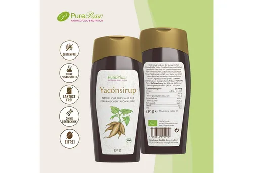 PureRaw Yacon Sirup - Natürliches, veganes Süßungsmittel - Genießen Sie den milden Geschmack unseres Bio Yacon Sirups von PureRaw. Ideal als gesunde Zuckeralternative, ballaststoffreich und vielseitig einsetzbar – perfekt für Ihre Lieblingsrezepte!