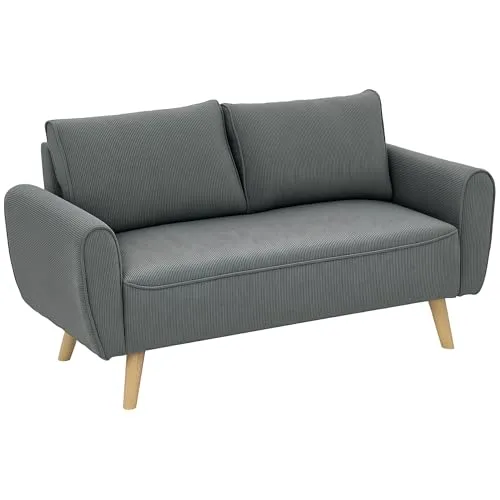 HOMCOM Zweisitzer Sofa mit Kissen, 54cm tiefe Sitze für höchsten Komfort - Sofas & Couches - Stilvolles Cordsofa mit 25 cm dicker Polsterung für unvergleichlichen Sitzkomfort, ideal für kleine Wohnräume.
