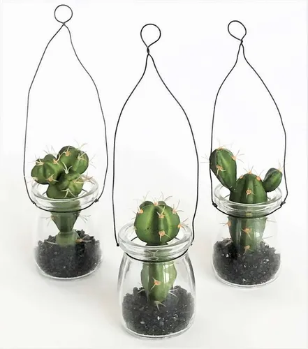 Kunstblume Kunstpflanze KAKTEEN 3 Stück 10-12cm. 3 x Kaktus getopft. Im Glas, Gasper, Höhe 12.00 cm
