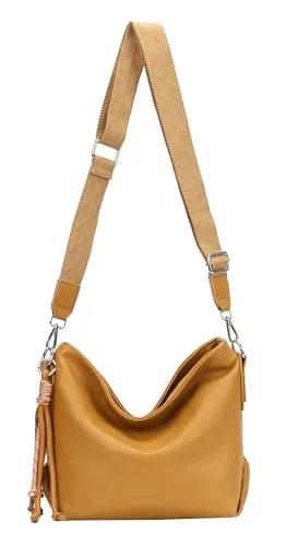 ITALYSHOP24 Damen Tasche Shopper Hobo Bags Crossbody Schultertasche Umhängetasche Handtasche Gürteltasche Crossover Kunst Leder Senfgelb