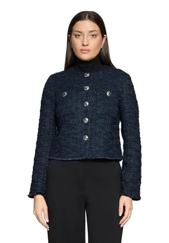 Betty Barclay Damen Blazer langarm Dunkelblau - Eleganter Betty Barclay Blazer aus weichem Bouclé-Material in Dunkelblau. Perfekt für stilvolle Kombinationen, mit Rundhalsausschnitt und langen Ärmeln. Ideal für den Alltag oder besondere Anlässe.