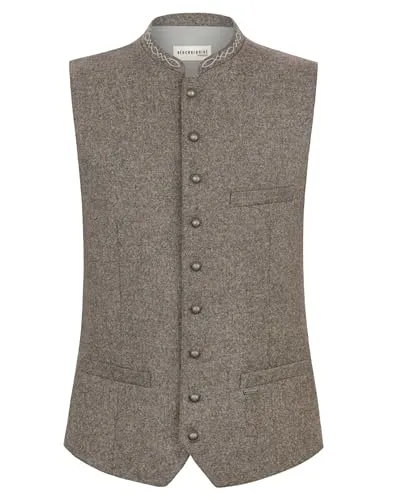 Stockerpoint Devito Herren Trachtenweste, kiesel, 52 - Trachtenwesten für Herren mit traditionellem Design, besticktem Stehkragen und verstellbarem Rückenriegel für optimalen Tragekomfort und individuelle Anpassung.