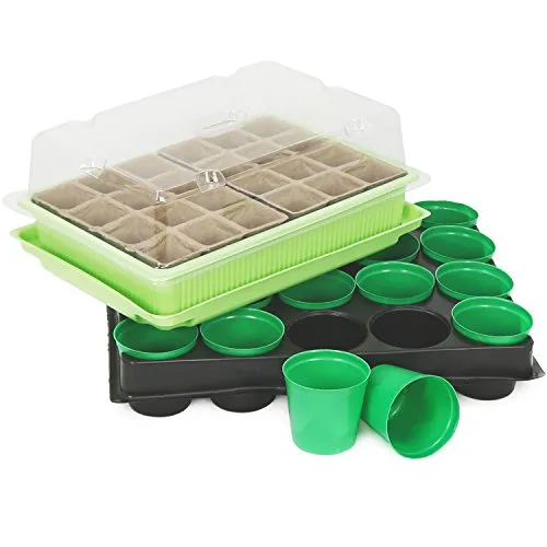 com-four® Anzuchtset - 20 Anzuchttöpfe mit Untersetzer sowie Pflanzkasten mit 24 Pflanzmulden und Deckel - Pflanzschalen-Set zum Anziehen von bis zu 44 Jungpflanzen (Pflanztöpfeset 4)