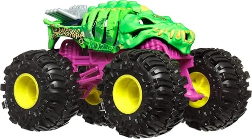 Hot Wheels Monster Trucks, übergroßer Monstertruck, Maßstab 1:24, Druckguss-Spielzeug-Truck mit riesigen Rädern und coolen Designs
