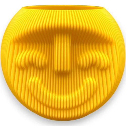 Vase Smily Face - Gold, lustige Vase mit Gesicht, rund, Blumentopf, Übertopf
