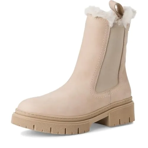 Tamaris Damen Stiefeletten 1-26407-43 - Beige - Größe 36 - Wanderschuhe mit warmem Innenfutter aus Wolle, ideal für kalte Tage und perfekt kombiniert mit elegantem Chelsea-Design für Komfort und Stil.