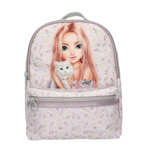 Depesche TOPModel Blooming Kitty - Flieder Rucksack mit Katze und Blumen - Stylischer Rucksack für Mädchen im Kindergarten und Freizeit, mit coolem Katzenmotiv und buntem Blumenmuster. Verstellbare Träger sorgen für optimalen Komfort. Ideal für Alltag und Reisen, Größe: ca. 27 x 21 x 8,5 cm.