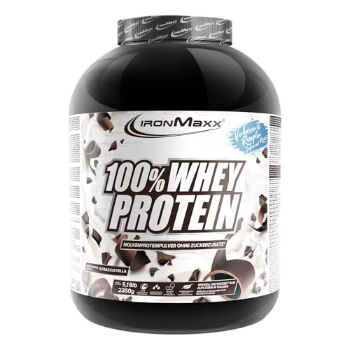 IronMaxx 100% Whey Protein Pulver 2350g - Stracciatella | Cremiger Eiweißshake mit BCAAs & EAAs | High Protein, Low Carb & zuckerarm | Ideal für Muskelaufbau, Diät & Fitness Design kann variieren