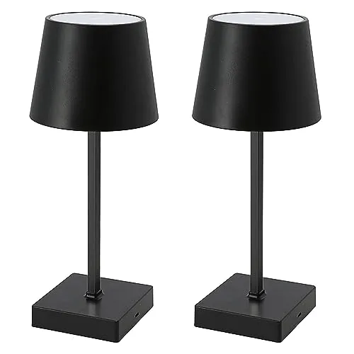 HAC24 2er Set Tischleuchte mit Touchfunktion Warmweiß USB Nachttischlampe Schwarz Aufladbar Helligkeit regulierbar Schreibtischlampe Dimmbar