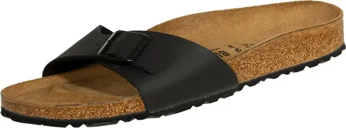 Birkenstock Madrid Pantolette schwarz Gr. 38, schmale Weite - Pantoletten mit anatomisch geformtem Kork-Latex-Fußbett für optimalen Tragekomfort. Der verstellbare Riemen sorgt für eine perfekte Anpassung, ideal für Freizeit und Beruf.