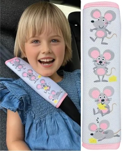 HECKBO 1x Kinder Auto Gurtpolster Gurtschutz mit Maus Motiv - Sicherheitsgurt Polster für Kinder und Babys- Ideal für jeden Gurt Autositzerhöhungen Kinder Fahrradanhänger Flugzeug