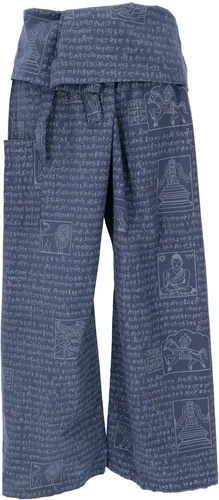 Thai Fischerhose mit Mantra Druck aus gewebter Baumwolle - Hosen im Ethno Style, aus 100% Baumwolle, fair gehandelt in Nepal, ideal für Yoga und Freizeit