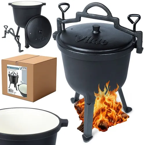 Vilde Gusseisen-Kessel emailliert Feuerkessel Kessel aus Gusseisen auf Füßen mit Deckel CAST LINE 8 L