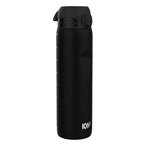 ION8 1 Liter Trinkflasche, 1000ml, Auslaufsicher, Einhandöffnung, Sichere Verriegelung, Spülmaschinenfest, BPA-frei, Tragegriff, Leicht zu Reinigen, Ideal für Sport und Fitnessstudio, Schwarz