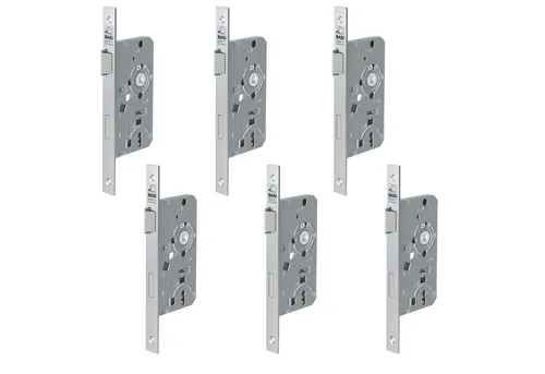 BASI Einsteckschloss Zimmertürschloss mit BB-Lochung 72/8 mm, Dorn 55mm, Dornmaß 55 mm, Packung, 6-tlg., 6er SET DIN Links, Stulp Käntig, Buntbart, 1 Schlüssel/Schloss