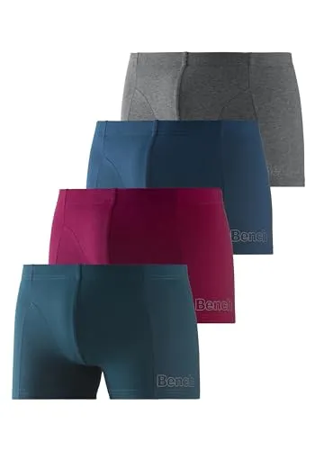 Boxer BENCH. Boxershorts für Herren, Gr. L - Herrenunterhosen im Viererpack, aus 95% Baumwolle und 5% Elasthan, mit elastischem Bund für optimalen Tragekomfort. Bunte Farben: blau, anthrazit, petrol und bordeaux.