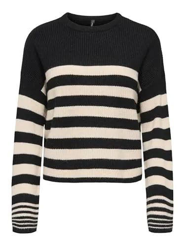 ONLY Rundhalspullover ONLKatia in Beige/Schwarz