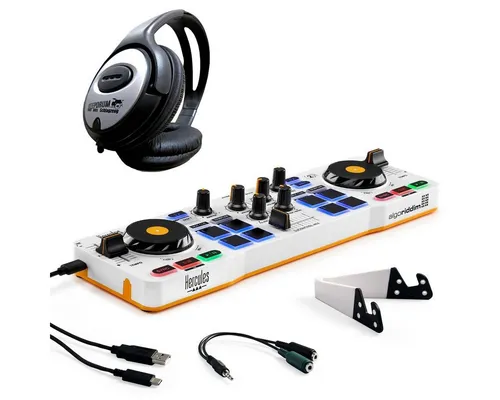 HERCULES DJ Controller - Hercules DJ Control Mix mit Kopfhörer - DJ-Controller für Android & iOS mit Bluetooth-Steuerung, ideal für mobiles Mixing. Inklusive Kopfhörer mit Lautstärkeregelung und klappbarem Smartphone-Ständer.