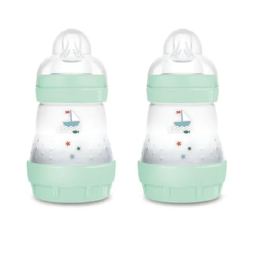 MAM Easy Start Anti-Colic Babyflasche | für Neugeborene | 94% Akzeptanz | von Hebammen & Müttern empfohlen | 80% weniger Koliken | stillfreundlich | Sauger Gr. 1 | 160ml | 0+ Mon | blau | 2 Stück