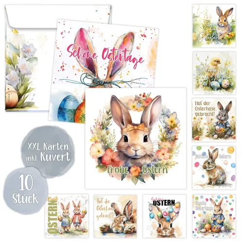 Osterkarten XXL Umschläge 10er Set Postkarten Umschlag Ostern Postkarte Haase