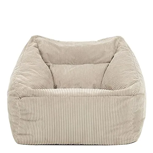 Icon Natalia Sitzsack Sessel für Erwachsene – Beige, Flauschiger Cord Stoff - Sitzsäcke für Erwachsene mit innovativem Paneeldesign, das für stützenden Komfort sorgt. Ideal für Wohnzimmer, Schlafzimmer oder Büro – entspannen Sie stilvoll!