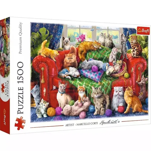 Puzzle 1500 - Katzen auf dem Sofa, umweltfreundliche Materialien und ideales Geschenk für Puzzle-Enthusiasten