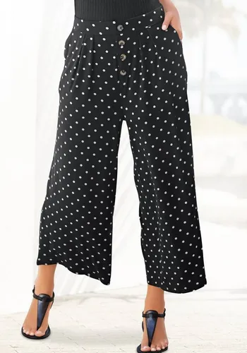 Culotte LASCANA Damen 7/8-Hose - Stoffhosen mit elastischem Bund und seitlichen Taschen, casual und figurumspielend in schwarz-weiß gepunktet, ideal für entspannte Tage.