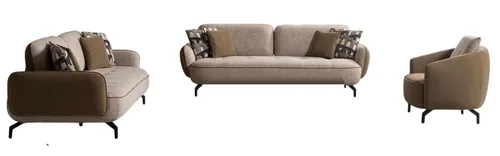 Exklusive Beige Wohnzimmergarnitur – Stilvolles 3-Sitzer Sofa mit Sessel - Abteilung: Erwachsene, modernes Sofa Set mit 3 Sitzen, inklusive verstellbarem Sessel. Ideal für gemütliche Abende. Farbe: Braun, Füllmaterial: Polyester, Maße: 240 x 110 x 86 cm.