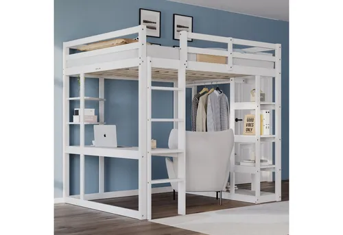 Odikalo Kinderbett Hochbett 3-in-1 mit Schreibtisch und Stauraum - Platzsparendes 3-in-1-Hochbett für Kinder und Jugendliche: Schlafbereich, Arbeitsfläche und Stauraum in einem. Robuste Konstruktion aus Massivholz mit Sicherheitsfeatures – ideal für kleine Räume.