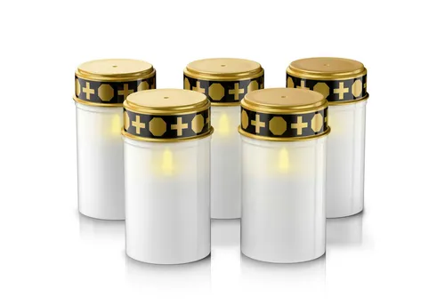 BEARWARE Grabkerze LED Grablicht, Batteriebetrieb, Friedhofskerze, wassergeschützt, IP44 (Spar-Set, 5-tlg), wetterfest, realistischer Flackereffekt, wiederverwendbar, Grablaterne