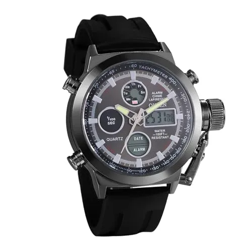 JewelryWe Uhren Herren Analog Digital Quarz Zwei Zeitzone Armbanduhr Nylon Tetxil Armband Uhr Sportuhr mit Leuchtend Zeiger, Alarm, Stoppuhr, Chronograph, Glockenspiel, Datum Tag Kalender