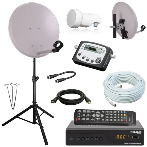 Camping SAT Anlage + HD RECEIVER und STATIV +SAT Finder HD single LNB 10m Kabel