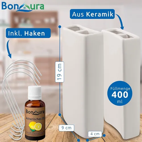 BonAura 8x Luftbefeuchter Keramik mit 2x Duftöl in weiß von BonAura