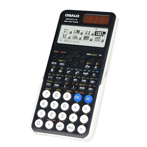 OSALO Wissenschaftlicher Taschenrechner 552 Funktion 10+2 Stellen Geschriebenes Display Solar und Batterie Rechner Schutzhülle für Schule Schwarz (OS-991EX CW)