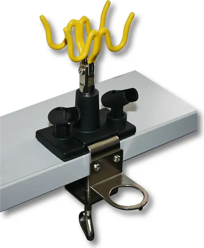 Wiltec Pistolenhalter passend für 4 Pistolen und 1 Manometer, 85 x 110 x 210 mm, Airbrushpistolenhalter zur Tischmontage, Airbrush Zubehör