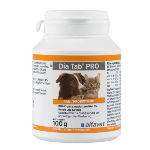 DIA TAB PRO Kautabletten für Hunde und Katzen 100 g - Vitamine für Hunde, unterstützt die Gesundheit Ihres Haustieres mit schmackhaften Kautabletten, ideal für eine einfache Verabreichung.