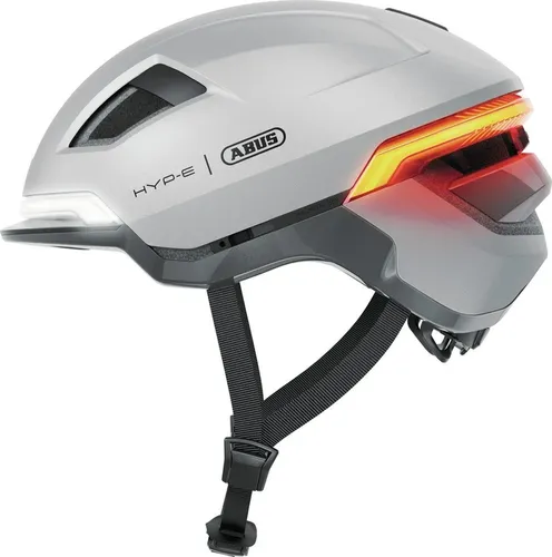 Abus Hyp-E Helm gleam silver L (57-61 cm) - Stylischer Fahrradhelm in glänzendem Silber, ideal für sicheres Fahren. Leicht und komfortabel für optimale Passform und Schutz.