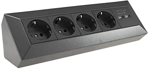 Chilitec 4-Fach Ecksteckdose mit USB - Steckdosen & Zubehör – Perfekte Aufbausteckdose mit 4 Steckplätzen und 2 USB-Ports für effizientes Laden, ideal für Küchenarbeitsplatten und Ecken.