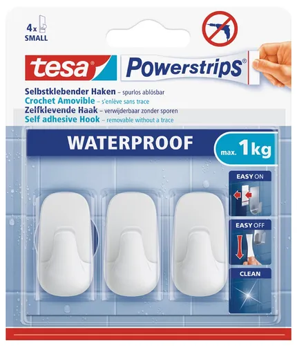 tesa Powerstrips Waterproof Haken S - Weiße Mehrzweckhaken - Praktische und wasserfeste Mehrzweckhaken für den Innen- und Außenbereich. Einfach zu installieren und rückstandslos ablösbar – ideal für vielseitige Anwendungen.