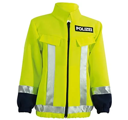 FRIES Fritz Söhne GmbH Kinder Polizei Jacke Neon Kostüm (116) - Kostüm für Kinder: Neongelbe Polizei Jacke mit Reflektoren, ideal zum Spielen und Verkleiden, fördert die Fantasie und sorgt für Sicherheit im Freien.