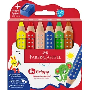 Faber-Castell 110635 Set Grippy - Schreibutensilien für Kleinkinder, ergonomische dreieckige Form für einfachen Halt und leicht abwaschbare Farben für stressfreies Malen.